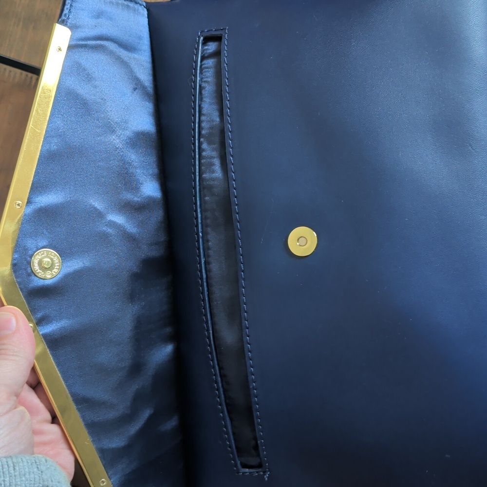 Joy & Iman Blue Leather & Velvet Clutch With Gold Hardware - Picture 4 of 5